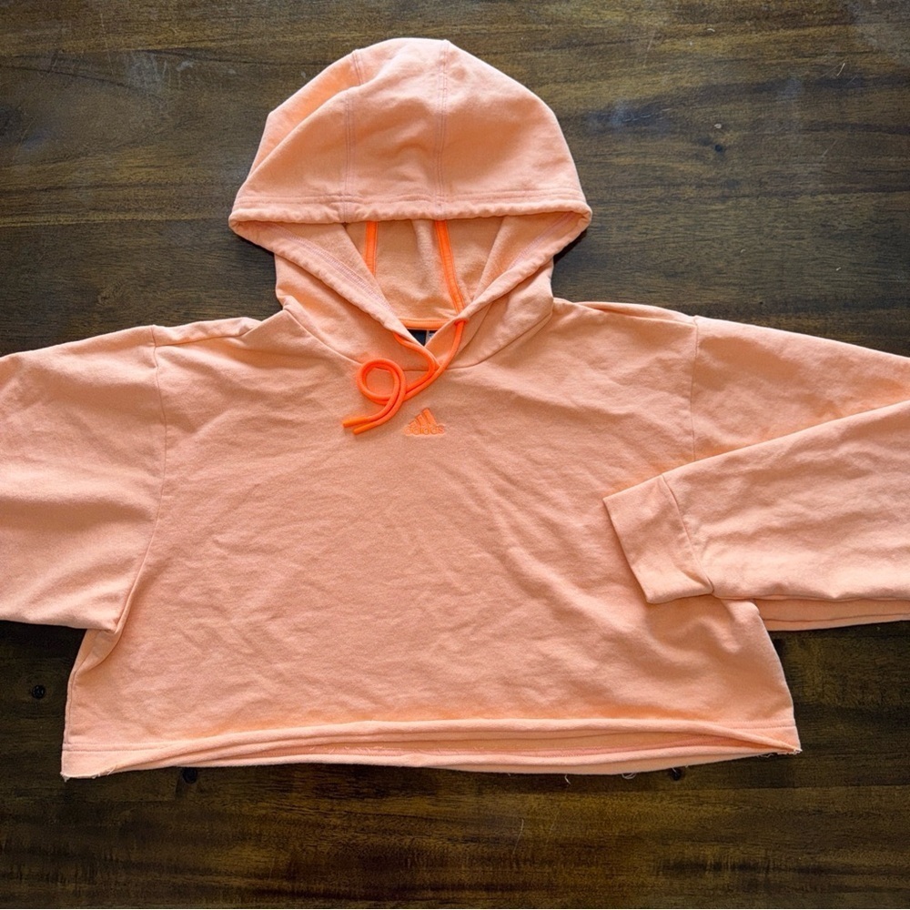 Adidas orange hoodie crop top sweatshirt sweater pull over l/s womens M